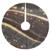 Dunkler Walnussbaum mit glänzenden Goldflüssen Polyester Weihnachtsbaumdecke (Vorderseite)