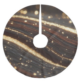 Dunkler Walnussbaum mit glänzenden Goldflüssen Polyester Weihnachtsbaumdecke