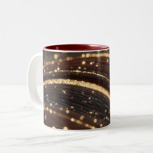Dunkler Walnussbaum mit glänzenden Goldflüssen Zweifarbige Tasse (Vorderseite Links)