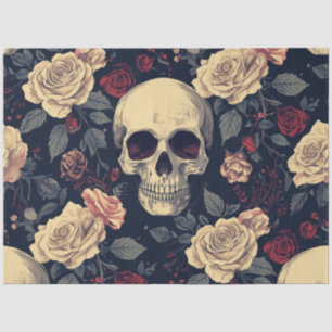 Dunkler weiblicher Totenkopf Weiße Rose Decoupage Seidenpapier