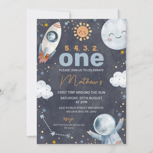 Dunkler Weltraum Erste Reise um die Sonne 1. Gebur Einladung (Vorderseite)