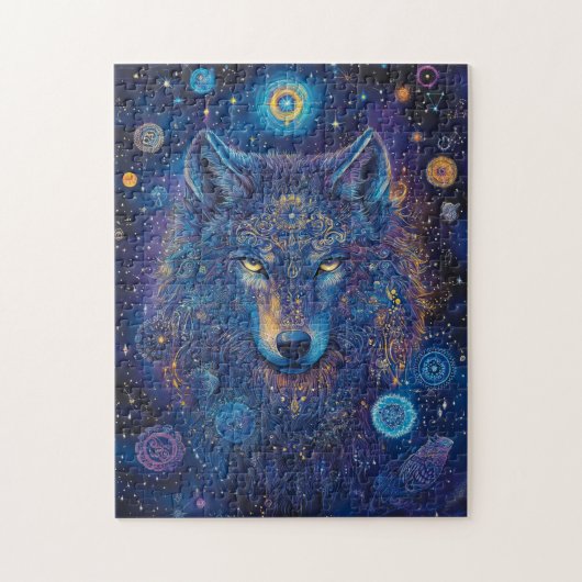 Dunkler Wolf mit Mandala magischer Sternenhimmel Puzzle (Vertikal)