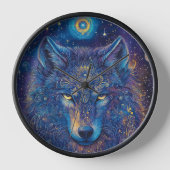 Dunkler Wolf mit Mandala Sternenhimmel Uhr (Vorderseite)