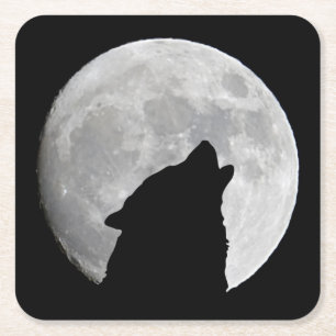 Dunkler Wolf und Vollmond in der Nacht Rechteckiger Pappuntersetzer