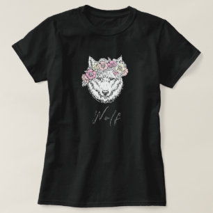 Dunkler Wolf Vintag rosa Gelbe Blume T-Shirt