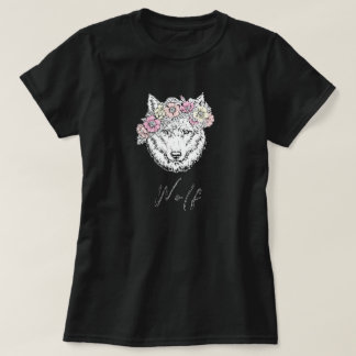Dunkler Wolf Vintag rosa Gelbe Blume T-Shirt