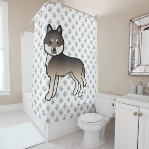 Dunkler Wolfgrauer Sibirischer Husky Süßer Cartoon Duschvorhang