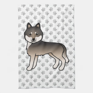 Dunkler Wolfgrauer Sibirischer Husky Süßer Cartoon Geschirrtuch