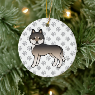 Dunkler Wolfgrauer Sibirischer Husky Süßer Cartoon Keramik Ornament