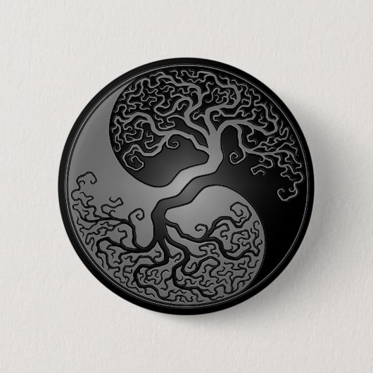 Dunkler Yin Yang Baum Button (Vorderseite)
