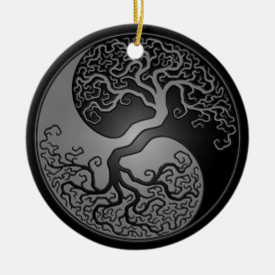 Dunkler Yin Yang Baum Keramik Ornament