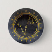 Dunkler Zodiac: Fische-Sternzeichen Schwarz-Gold-D Button (Vorderseite)