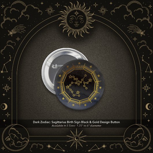 Dunkler Zodiac: Schütze Sternzeichen Schwarz & Gol Button