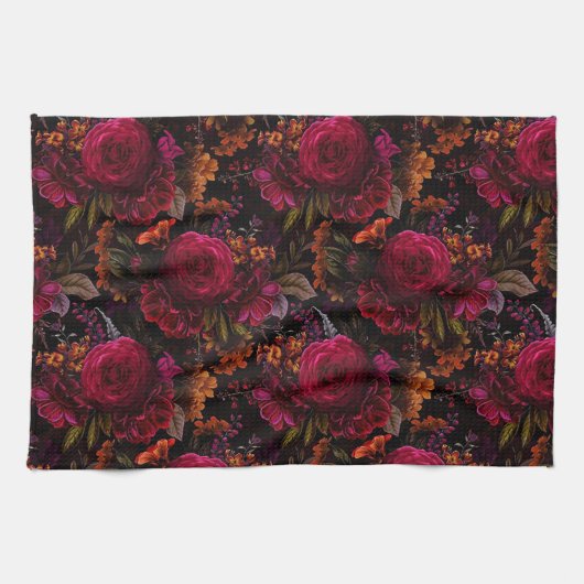 Dunkles Akademisches Florales Design Geschirrtuch (Horizontal)