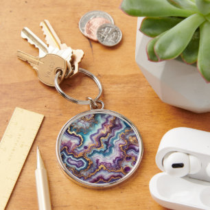Dunkles Amethyst Purpur Teal Blau Gold Marmor Must Schlüsselanhänger