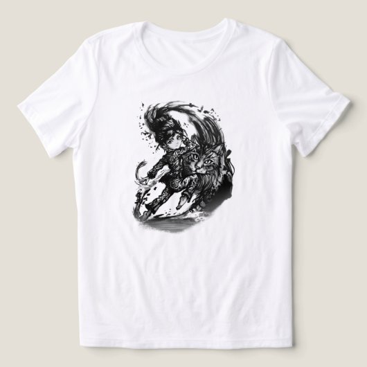 Dunkles Anime-Mädchen mit riesiger Katze ART Tri-Blend Shirt (Design Vorderseite)