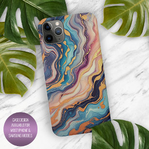 Dunkles Aqua-Blau-Lila-Rosa-Gold-Marmor-Kunstmuste iPhone 15 Pro Max Hülle