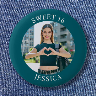 Dunkles Aquamarin Sweet 16 Birthday Circle Foto Button