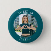 Dunkles Aquamarin Sweet 16 Birthday Circle Foto Button (Vorderseite)
