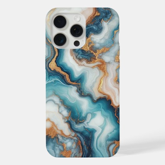 Dunkles Aquamarin türkisfarbenes blaues goldfarben iPhone Hülle (Rückseite)