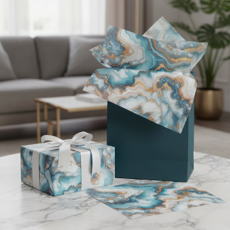 Dunkles Aquamarin türkisfarbenes blaues goldfarben Seidenpapier