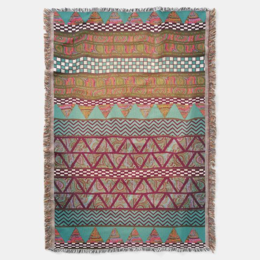 Dunkles aquamarines bernsteinfarbiges Boho Decke (Vorderseite Vertikal)