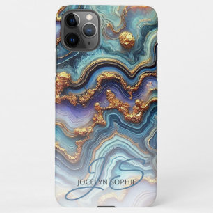 Dunkles Aquamarines blaues Lila Goldmarmor Kunstmu iPhone 11Pro Max Hülle
