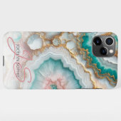 Dunkles Aquamarines blaues Rosa Gold Marmor Art Mu iPhone Hülle (Rückseite (Horizontal))