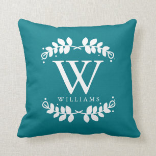 Dunkles Aquamarines elegantes Monogramm Kissen