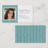 Dunkles Aquamarines Herringbone-Foto Visitenkarte (Vorne/Hinten)