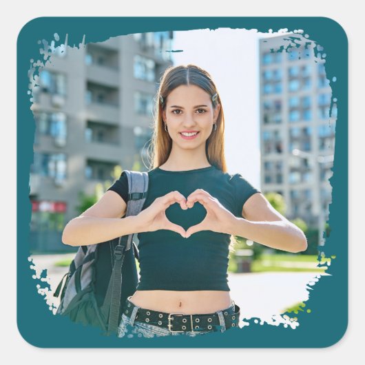 Dunkles Aquamarines modernes Grunge Border Foto Quadratischer Aufkleber (Vorderseite)