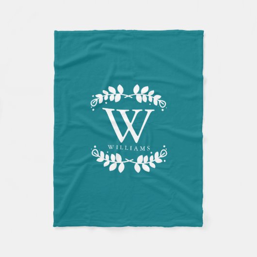 Dunkles aquamarines Monogramm Fleecedecke (Vorderseite)