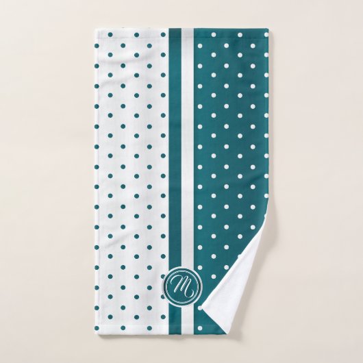Dunkles Aquamarines Monogramm-Polka-Dottern-Muster Badhandtuch Set (Handtuch)
