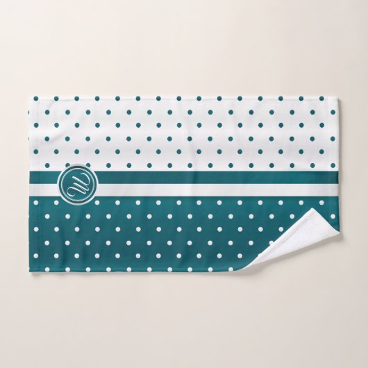Dunkles Aquamarines Monogramm-Polka-Dottern-Muster Badhandtuch Set (Handtuch)