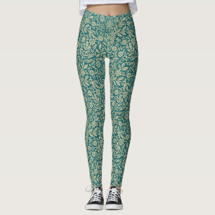 Dunkles Aquamarines und goldenes Vintages Blumenmu Leggings