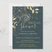Dunkles Aquamarines und Goldpeony Modernes Brautpa Einladung (Vorderseite)