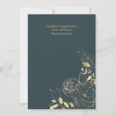 Dunkles Aquamarines und Goldpeony Modernes Brautpa Einladung (Rückseite)