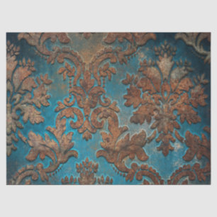 Dunkles Aquamarines und Patina Damask Dekoupage Ti Seidenpapier