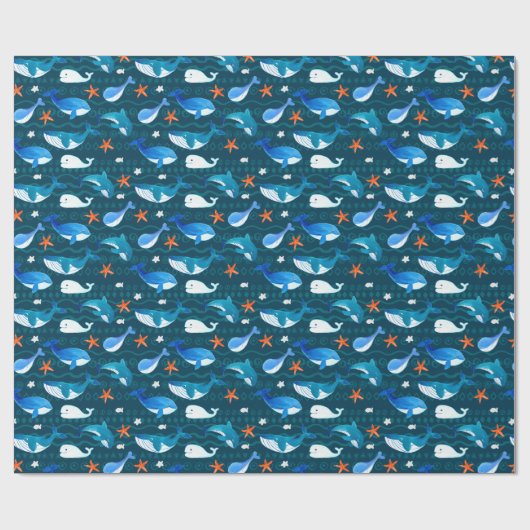 Dunkles Aquamarines Whale-Muster Geschenkpapier (Flach)