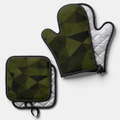 Dunkles Arenschwarz geometrisches Messmuster cool Ofenhandschuh & Topflappen-Set (Vorderseite/Rückseite)