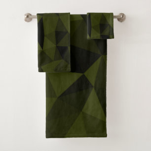 Dunkles Armeegrün schwarzes geometrisches Maschenm Badhandtuch Set