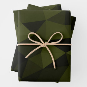 Dunkles Armeegrün schwarzes geometrisches Maschenm Geschenkpapier Set