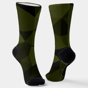 Dunkles Armeegrün schwarzes geometrisches Maschenm Socken