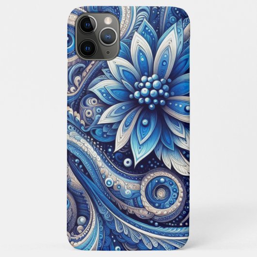 Dunkles Azure-Navy-Blau-Schwarzes Paisley-Kunstmus Case-Mate iPhone Hülle (Rückseite)