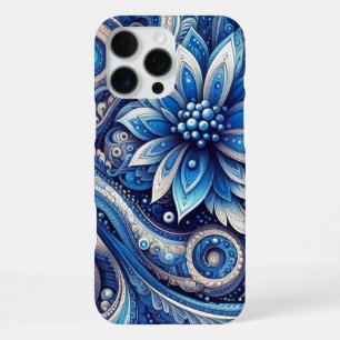 Dunkles Azure-Navy-Blau-Schwarzes Paisley-Kunstmus iPhone 16 Pro Max Hülle
