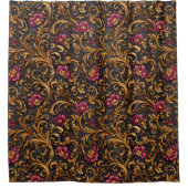 Dunkles Barock-Blumenmuster mit goldenen Schnörkel Duschvorhang (Vorderseite)
