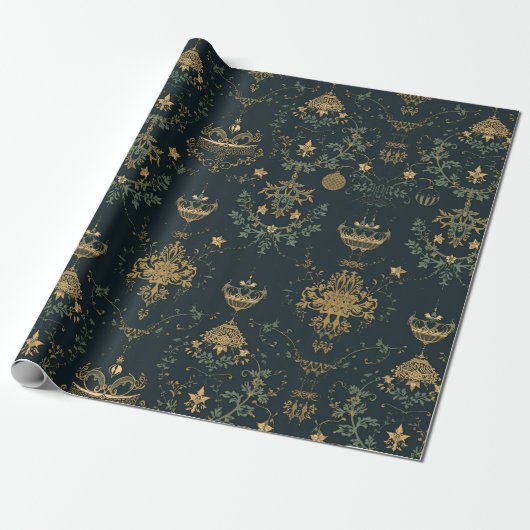 Dunkles Barock-Gold-Ornament-Geschenkpapier Geschenkpapier (Ungerollt)