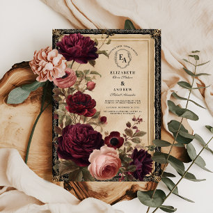 Dunkles Barock mit Burgunder Herbst Florals Einladung