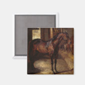 Dunkles Bay Pferd im Stall Magnet (Vorderseite/Rückseite)