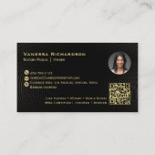 Dunkles Black & Gold Monogram Sleek Notary QR Foto Visitenkarte (Rückseite)